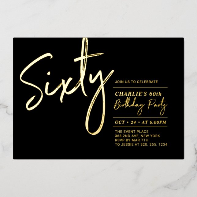 Sixty | Black Modern Lettering 60th Birthday Party (Front)