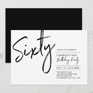 Sixty Black & White Modern 60th Birthday Party Invitation