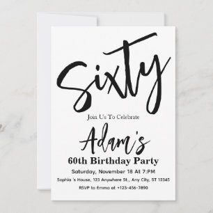 Sixty Black & White Modern 60th Birthday Party Invitation