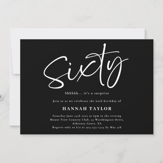 Sixty Elegant Black White 60th Birthday Invitation (Front)