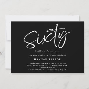 Sixty Elegant Black White 60th Birthday Invitation