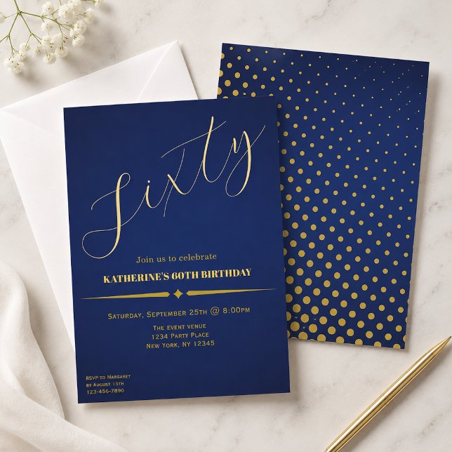 Sixty Elegant Blue & Gold 60th Birthday (Creator Uploaded)