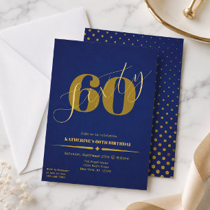 Sixty Elegant Blue & Gold 60th Birthday Invitation