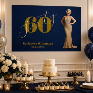 Sixty Elegant Blue & Gold 60th Birthday Poster