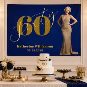 Sixty Elegant Blue & Gold 60th Birthday Poster