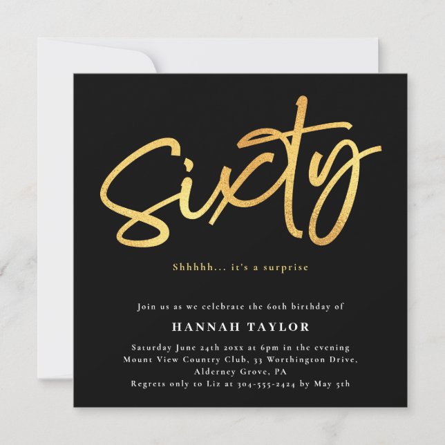 Sixty Elegant Classic Black Gold 60th Birthday Invitation (Front)
