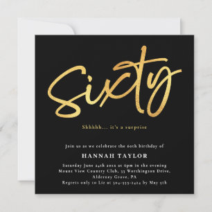 Sixty Elegant Classic Black Gold 60th Birthday Invitation