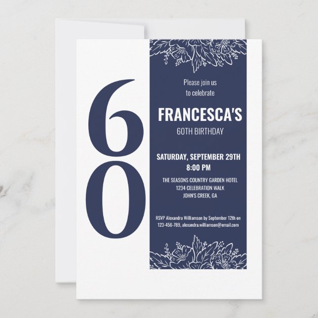 Sixty Elegant Floral 60th Birthday Party Invitation (Front)