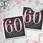 Sixty Fabulous 60th Birthday Party Napkin<br><div class="desc">Celebrate in style with this modern cocktail napkin design, perfect for a “Sixty and Fabulous” birthday celebration or any milestone event. The napkin features a large pink “60” across most of the space, with the word “sixty” written in elegant white script layered over it. Just below, “fabulous” appears in bold...</div>
