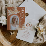 Sixty & Fabulous Burnt Orange Boho Birthday Invitation<br><div class="desc">Turning 60 deserves a celebration as unique as the birthday girl! Our rustic bohemian invitations set the tone,  featuring a vibrant orange backdrop,  rainbow arch,  personalised photo and desert chic accents. Easy to customise and perfect for creating unforgettable memories.</div>