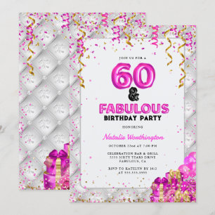 Sixty Fabulous Gold Pink 60th Birthday Invitation