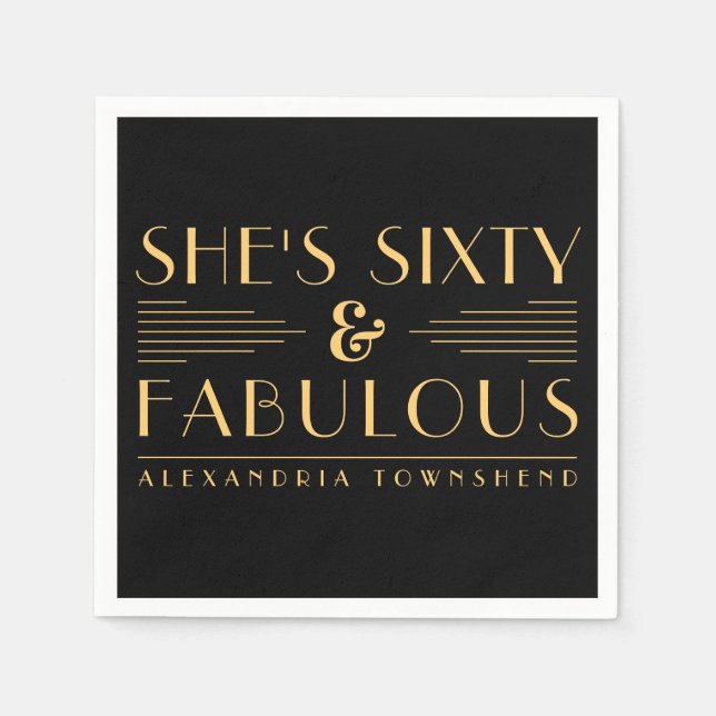Sixty & Fabulous Lines Art Deco 60th Birthday Napkin (Front)