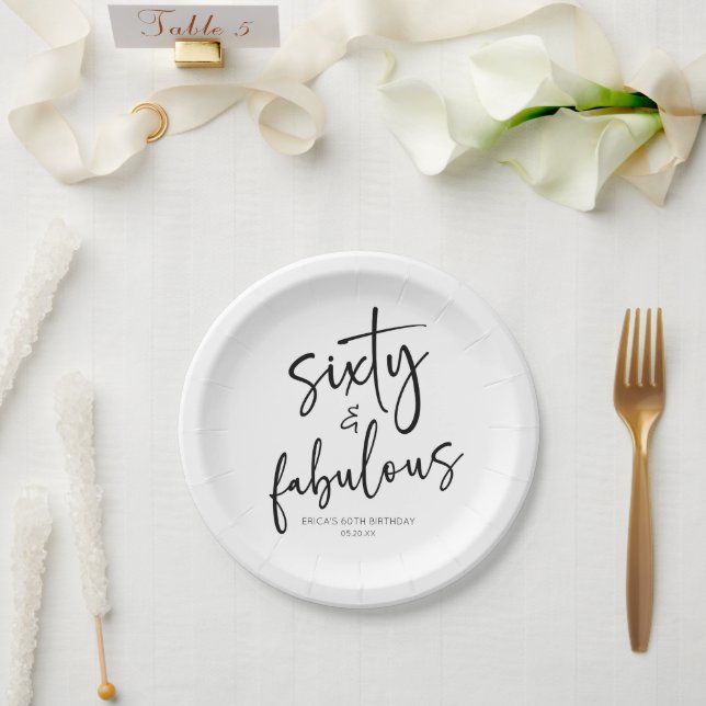 Sixty & Fabulous Minimal 60th Birthday Party Paper Plate (Wedding)