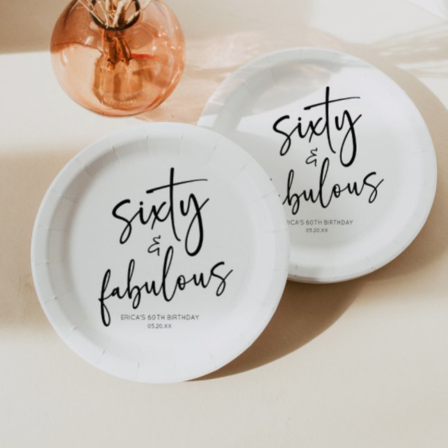 Sixty & Fabulous Minimal 60th Birthday Party Paper Plate (Creator Uploaded)