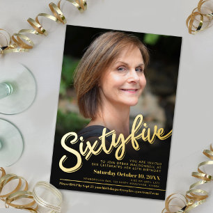 Sixty five 65th Birthday custom photo black gold