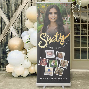Sixty gold black 60th Birthday party 8 photos Retractable Banner