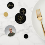 Sixty | Gold & Black Modern 60th Birthday Party Confetti<br><div class="desc">Add detail to your special day with this stylish 60th birthday photo table confetti. This design features a chic brush script "Sixty",  "Cheers",  "Birthday" in black & gold colour combo. More designs and party supplies are available at my shop BaraBomDesign.</div>