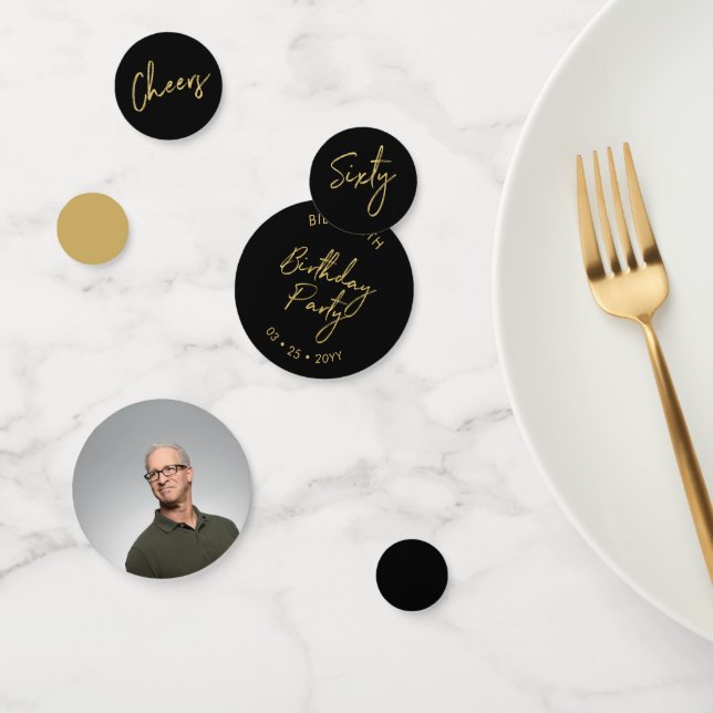 Sixty | Gold & Black Modern 60th Birthday Party Confetti (Group)