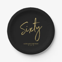 Sixty Gold Lettering 60th birthday Paper Plates