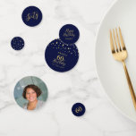 Sixty | Gold & Navy Confetti 60th Birthday Party<br><div class="desc">Add detail to your special day with this stylish 60th birthday photo table confetti. This design features a modern script "Sixty",  " Happy Birthday" with hexagon confetti in navy blue & gold colour combo. More milestone birthday party supplies are available at my shop BaraBomDesign.</div>