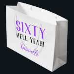 SIXTY HELL YEAH! Funny Personalised 60th Birthday Large Gift Bag<br><div class="desc">Wrap your sassiest gift in purple perfection! This “SIXTY HELL YEAH!” large gift bag features bold type and a vibrant purple colour for the sixtieth that deserves to be celebrated loudly. Personalised with any name, it's perfect for standout gifting at parties or surprise celebrations. Sturdy construction, eye-catching design, and custom...</div>