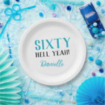 Sixty Hell Yeah! Funny Turquoise 60th Birthday  Paper Plate<br><div class="desc">Add bold energy to your 60th birthday celebration with these fun and feisty paper plates! Featuring the playful phrase “Sixty Hell Yeah!” in a vibrant turquoise and black design, plus personalised text, these party plates make a memorable statement. Perfect for milestone birthdays with attitude, they’re ideal for cake, snacks, and...</div>
