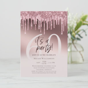 Sixty It's a Party Pink Glitter 60th Birthday Invitation