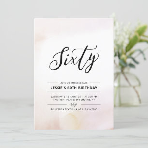 Sixty   Minimal 60th Birthday Party Watercolor Invitation