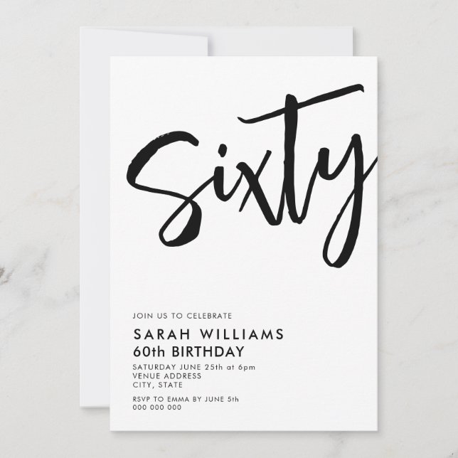 Sixty Modern Black and White 60th Birthday Invitation (Front)