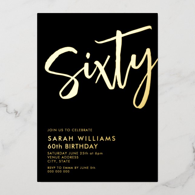 Sixty Modern Black Gold 60th Birthday (Front)