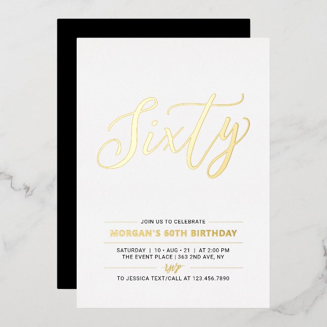 Sixty | Modern Gold 60th Birthday Party (Front/Back)