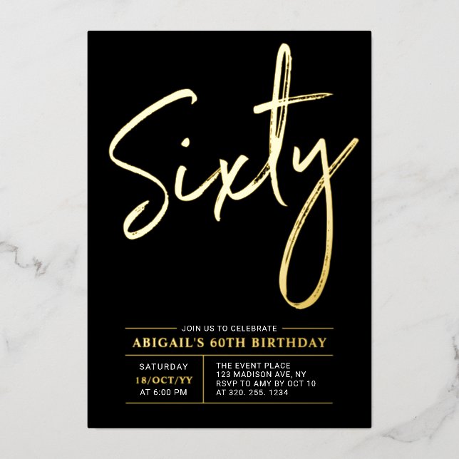 Sixty | Modern Gold & Black 60th Birthday Party (Front)