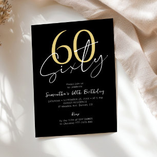 Sixty modern gold black 60th birthday party invitation