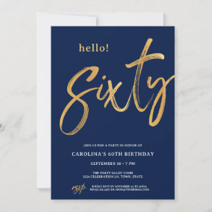 Sixty Modern Gold Blue 60th Birthday Party Invitation