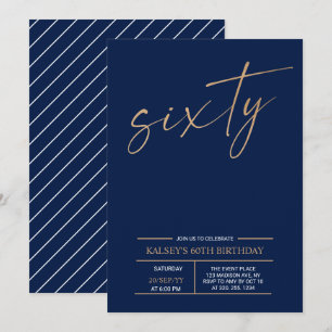 Sixty   Modern Gold & Blue 60th Birthday Party Invitation