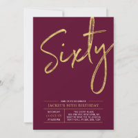Sixty | Modern Gold & Burgundy 60th Birthday Party