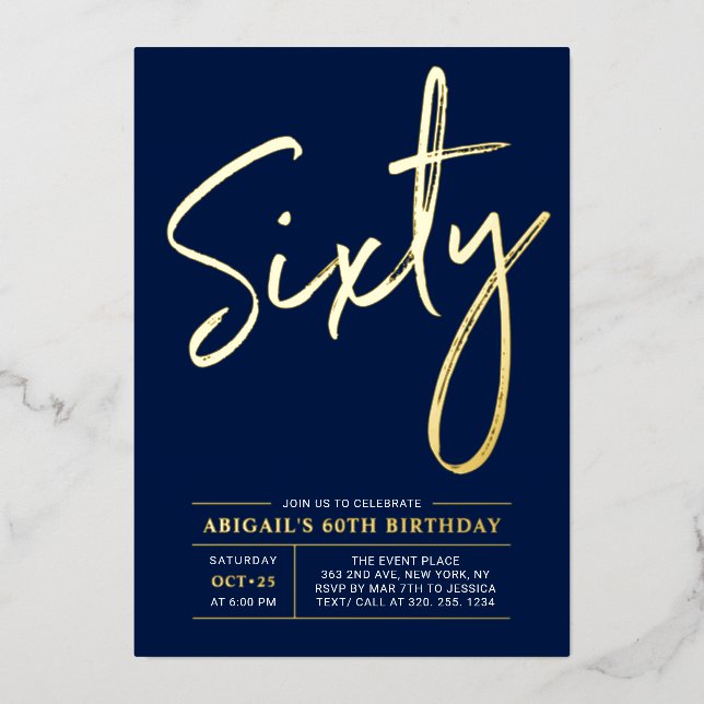 Sixty | Modern Gold Navy 60th Birthday Party (Front)