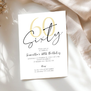Sixty modern gold white 60th birthday party invitation