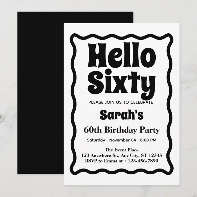 Sixty Modern Minimalist 60th Birthday Wavy Curve Invitation (Front/Back)