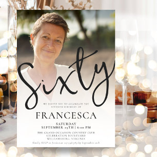 Sixty Modern Photo Elegant 60th Birthday Party Invitation