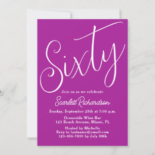 Sixty Modern Script Dark Pink 60th Birthday Party Invitation