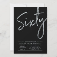 Sixty | Modern Silver & Black 60th Birthday Party