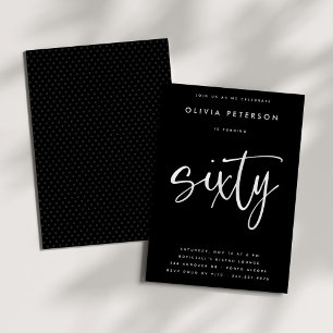 Sixty   Modern White on Black 60th Birthday Party Invitation