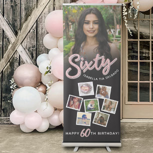 Sixty pink glitter black Birthday party 8 photos  Retractable Banner