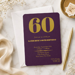 Sixty Plum Gold 60th Birthday Invitation