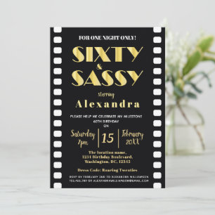 Sixty & Sassy Black Gold Roaring Twenties 60th Invitation