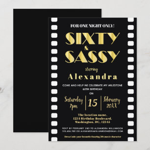 Sixty & Sassy Gold Black Roaring 20s Movie Style Invitation