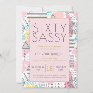 Sixty & Sassy Pink 1980s Memphis Design 60th Part Invitation