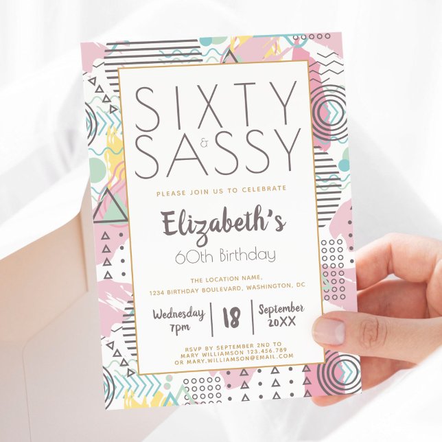 Sixty & Sassy Pink 1980s Retro 60th Birthday Invitation (Creator Uploaded)