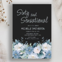 Sixty Sensational Dusty Blue White Floral Black